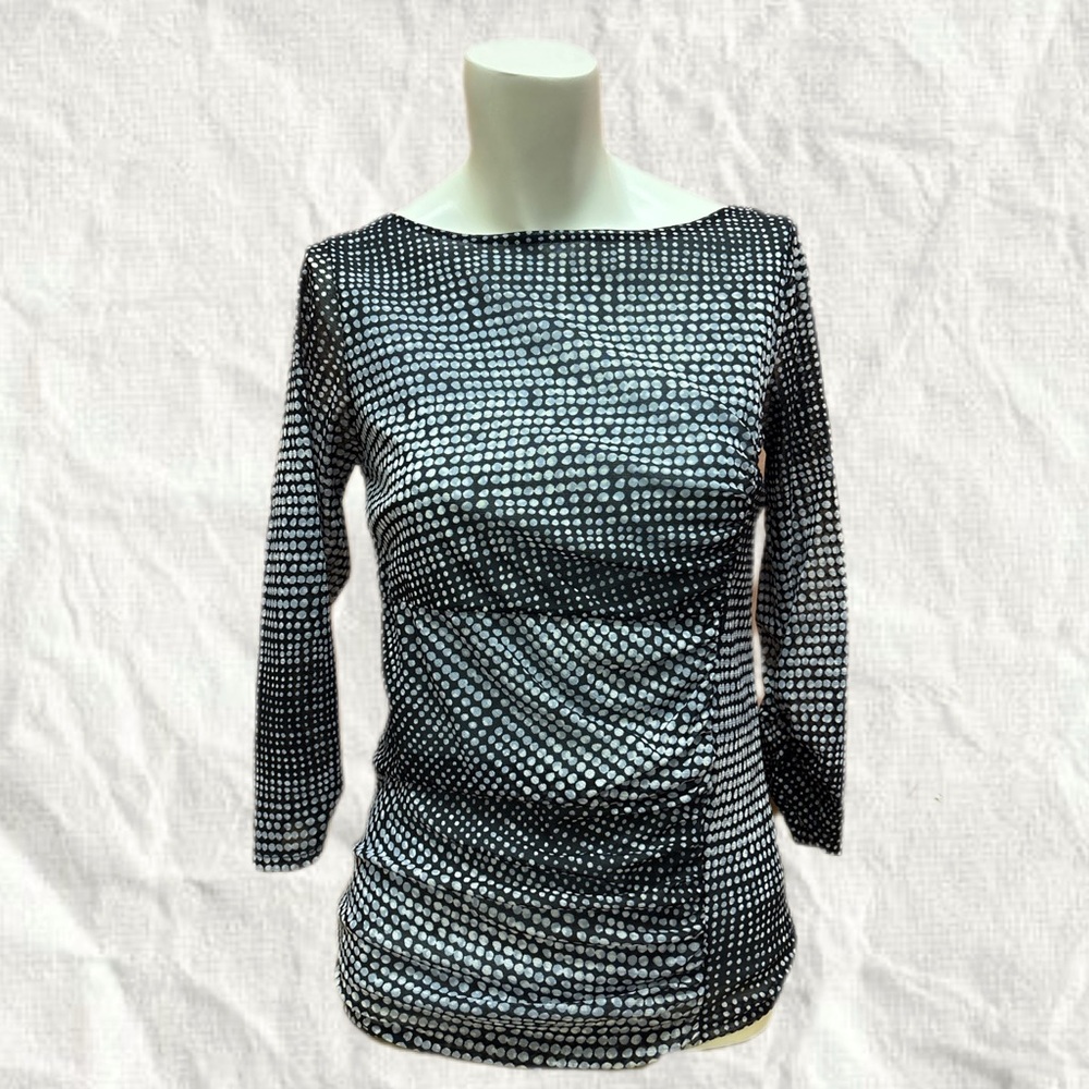 Y2K Ruched Polka Dot 3/4 Sleeve Top Small
